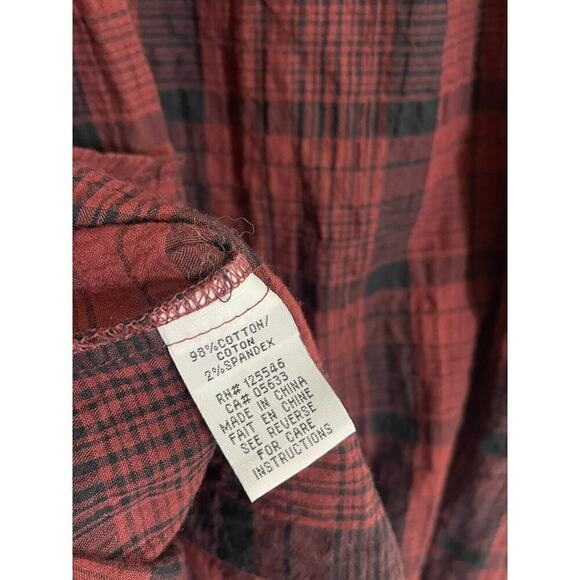 Habitat S Shirt Maroon & Black Plaid Button Down Casual Top Blouse Relaxed Fit - Picture 6 of 7